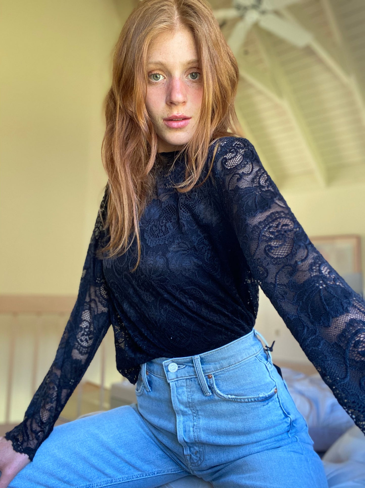 The "Sarah" black lace crop top