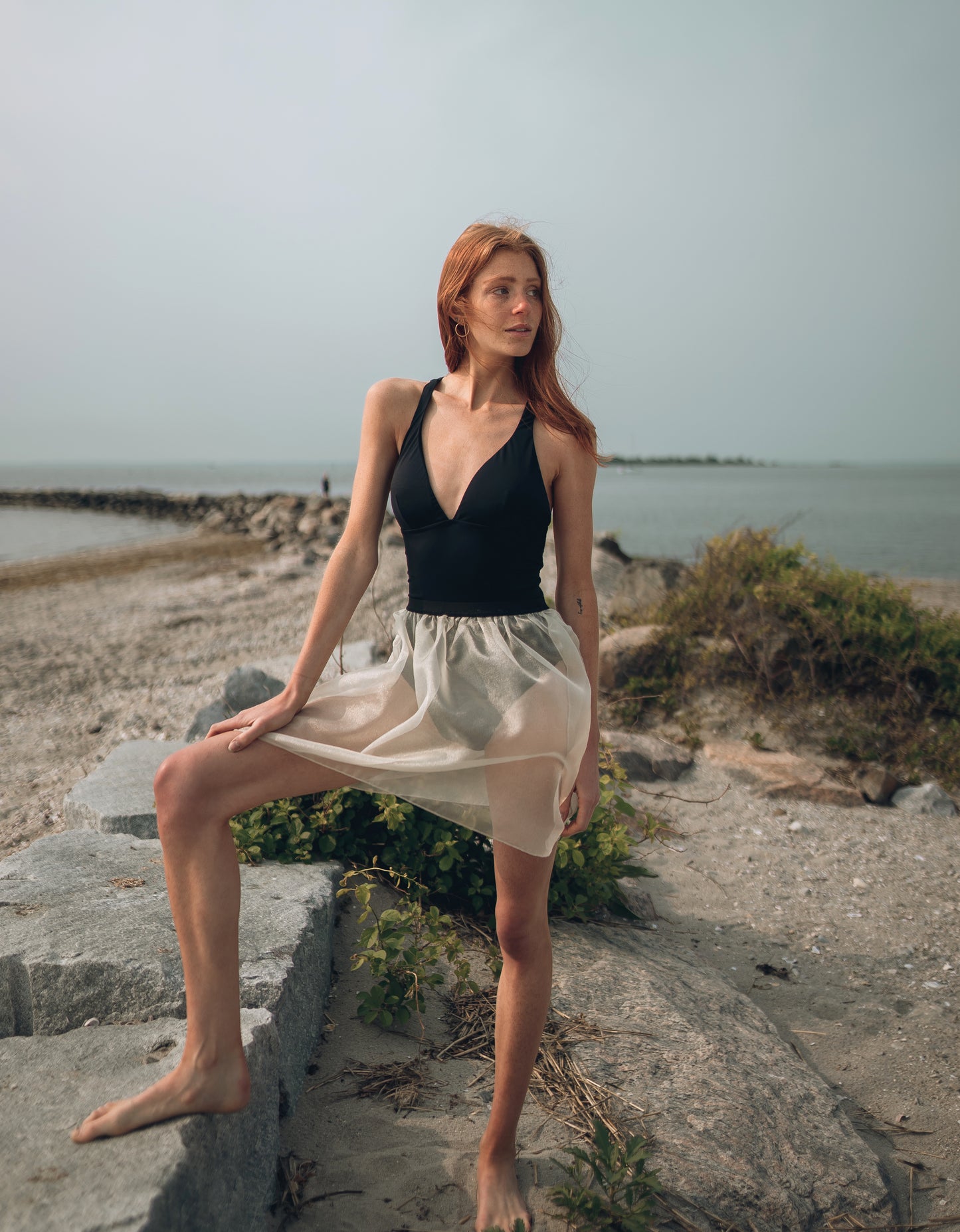 "Layla" champagne sheer organza skirt