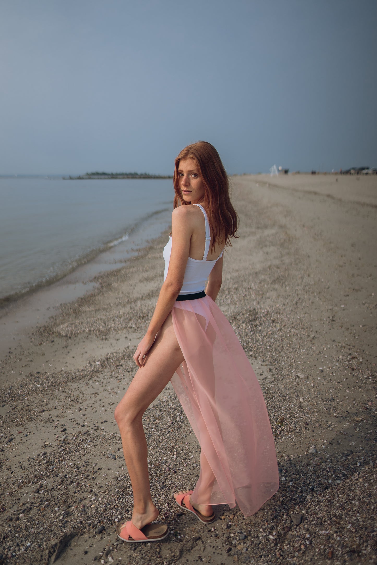 "Gypsy" peach sheer chiffon maxi skirt