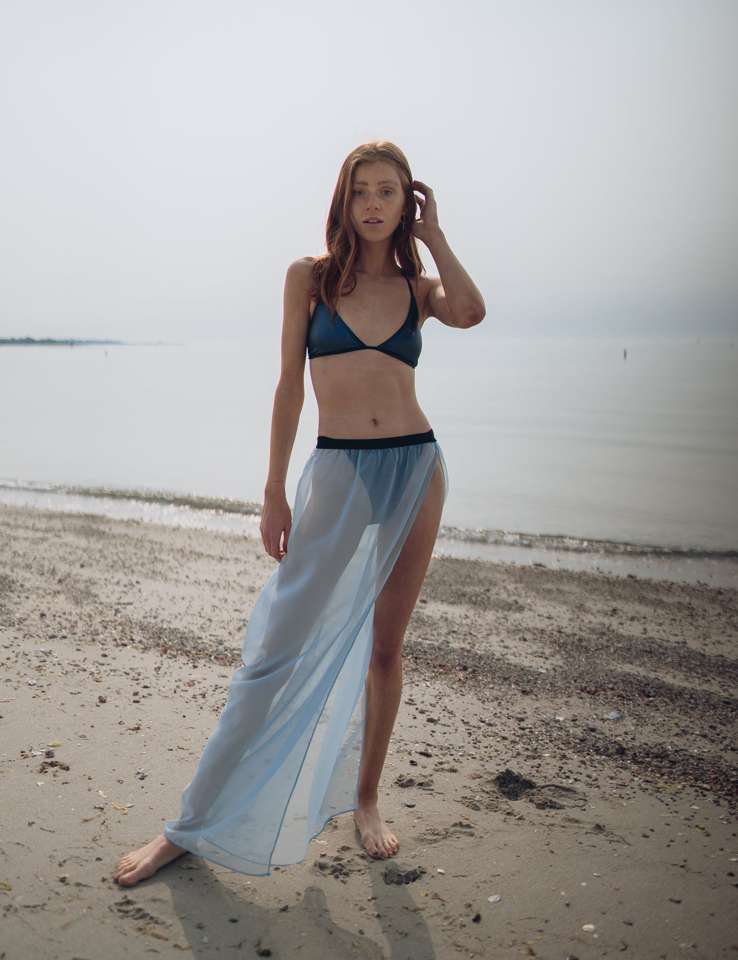 "Gypsy" blue sheer chiffon maxi skirt