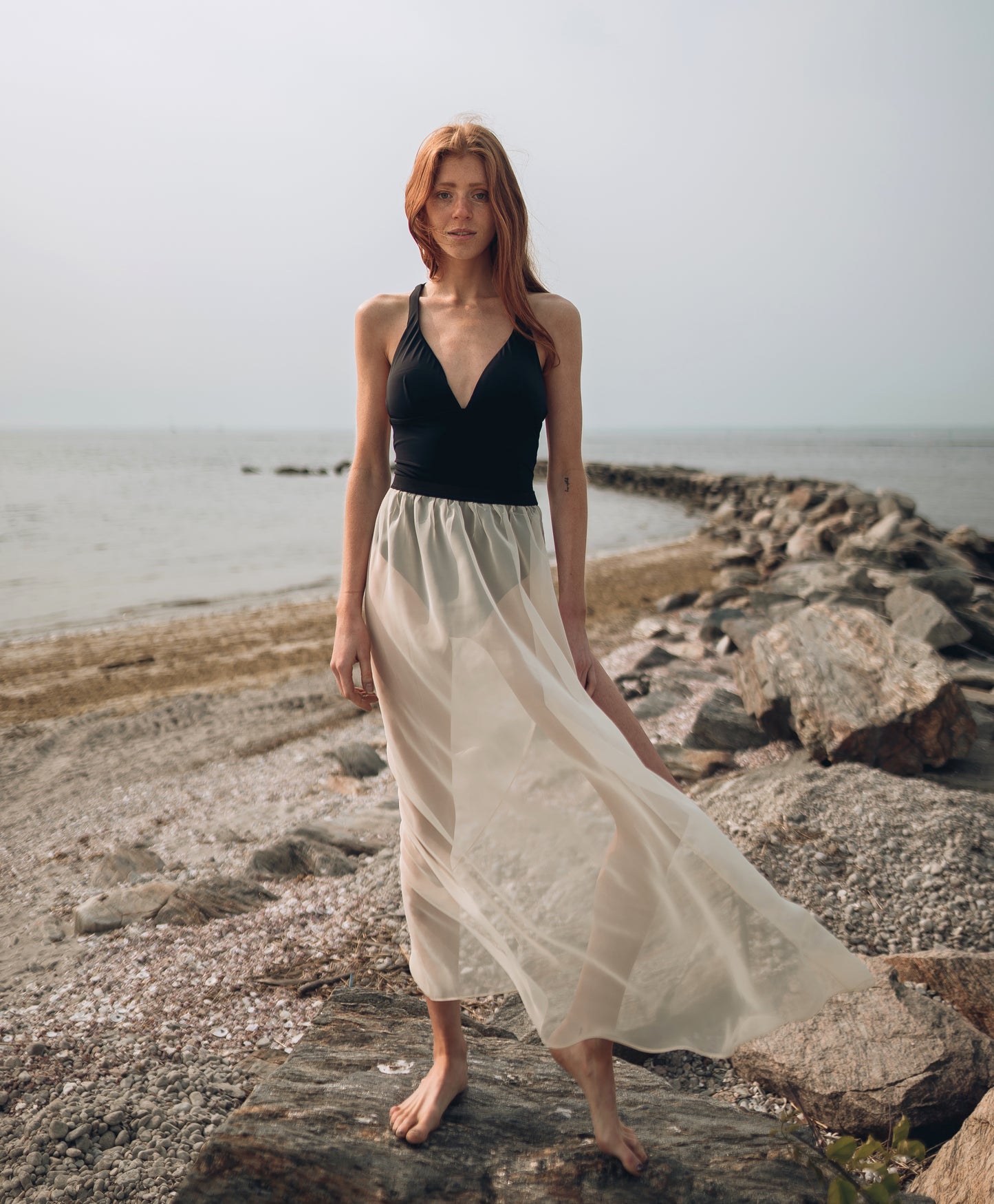 "Gypsy" champagne sheer chiffon maxi skirt