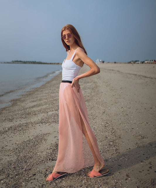 "Gypsy" peach sheer chiffon maxi skirt